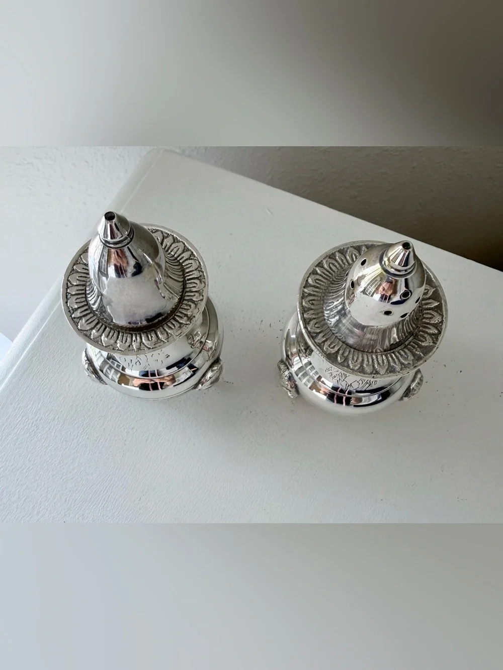 International Silver Co Salt and Pepper Shakers  Hand Made Silverplated India